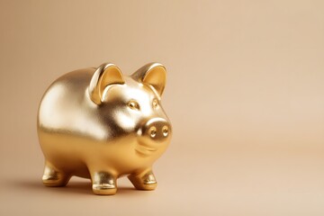 Golden piggy bank symbolizing savings, financial goals, and income growth, concept of money management, wealth building, and achieving financial success on a clean background