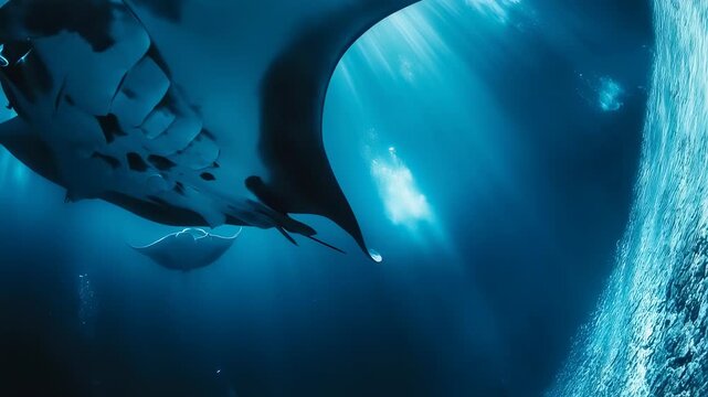 Underwater ballet manta rays dance in the blue ocean depths graceful swimming majestic creatures