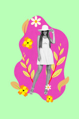 Collage with funny people among colorful flowers symbolizing family parentship friendship love dating romance relationships