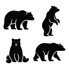 Silhouette collection four diverse bear poses for wildlife and nature designs simple graphic elements silhouette