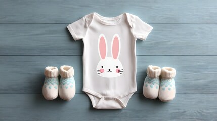 White baby clothes with a cute bunny design, Easter theme, cozy and adorable outfit for newborns, perfect for spring celebrations, holiday photos, and festive nursery decoration