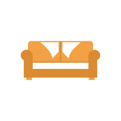 Orange Sofa with White Cushions on White Background couch furniture