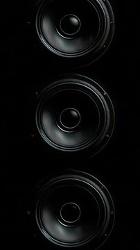 Close up of black music speaker with pulsating speakers beating in rhythm with music creating dynamic audio visualization.