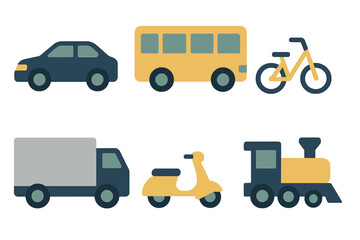 Naklejka premium Set of transportation symbols including car bus bicycle truck scooter and train