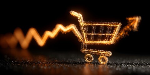 Business growth chart on black background showing increasing sales and upward trend, financial success and marketing performance concept, modern data visualization for revenue increase and analytics