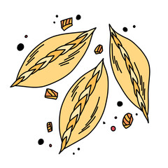 Doodle-style baked dough pies with golden brown fish filling, illustration for a menu