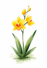 Fototapeta premium Watercolor Yellow Orchid Blossom A Delicate Floral Illustration with Graceful Petals and Vivid Details