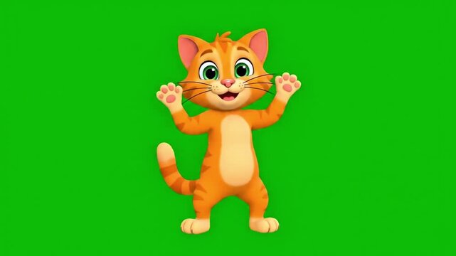 Cartoon cat dancing on green screen background