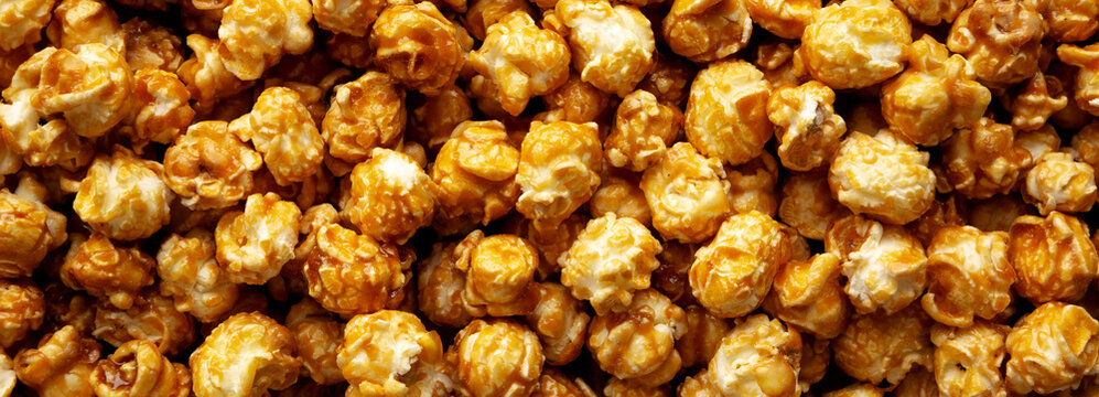Homemade Caramel Pop Corn, top view.