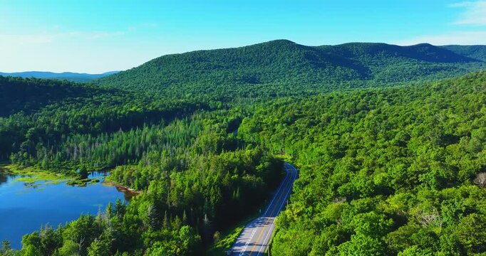 South Pond (Hamilton County, New York) July 22, 2025:  Aerial video of South Pond Lake in the Adirondack Mountains, New York.  