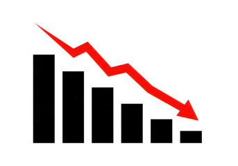 This image shows a red graph with a downward trend. It represents a decline in business, finance, or the market. It could be used to illustrate loss or recession.