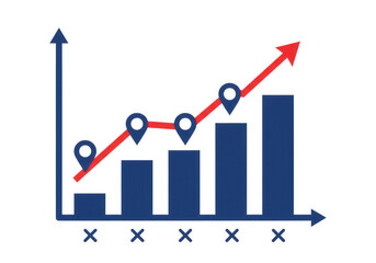 This bar graph illustrates an upward trend, with a red arrow emphasizing the positive direction. It represents growth, progress, and success in business or finance.