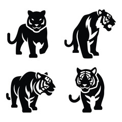 Four silhouette tiger poses graphic design element for wildlife art and safari themed projects high-quality raster image silhouette