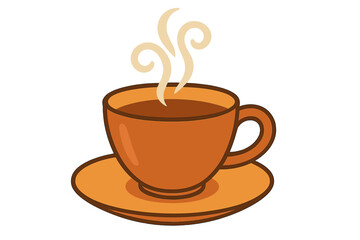 Obraz premium Steaming hot beverage in a brown ceramic cup and saucer isolated on white