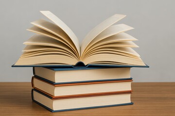 Book stacked on books study room still life photography calm environment close-up literature appreciation