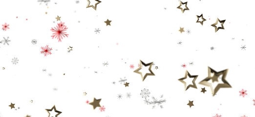 A beautiful and elegant image of gold stars and snowflakes against a white background. Perfect for Christmas and holiday season designs. Great f