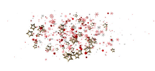 Elegant holiday design featuring gold stars, red stars, and snowflakes on a white background, perfect for Christmas cards and seasonal promotion