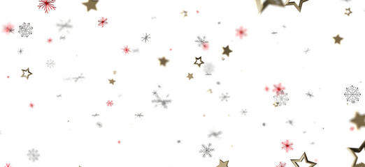 Beautiful Christmas background with falling golden stars and snowflakes. Perfect for holiday designs, greetings, and winter themes.