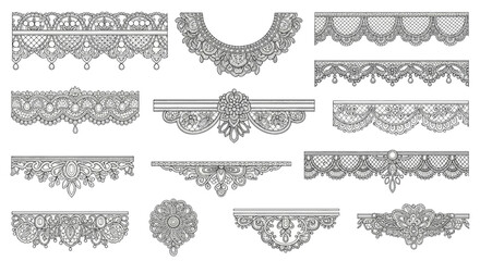 Collection of ornate lace borders and decorative elements.