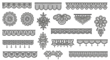 Set of intricate vintage lace trims and decorative elements.