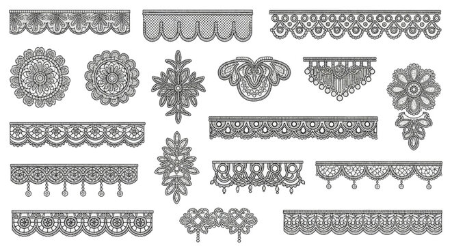 Set of intricate vintage lace trims and decorative elements.