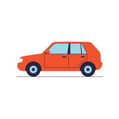 Obraz premium An orange hatchback car with blue tinted windows is depicted in a flat, minimalist vector illustration.