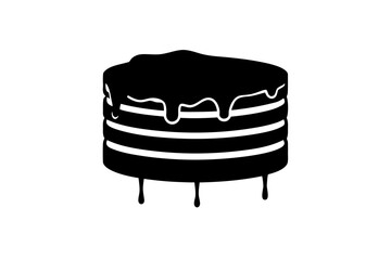 Black cake with dripping frosting on transparent background silhouette