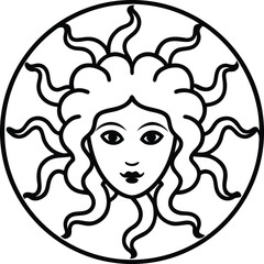 medusa with snake hair in ornamental mandala frame