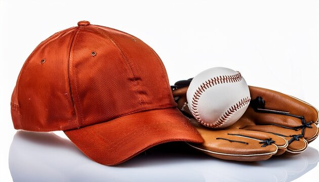 basball cap and mitt on white