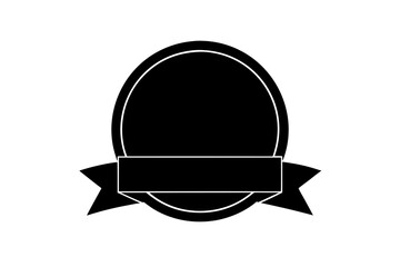 Black badge with ribbon illustration on transparent background silhouette