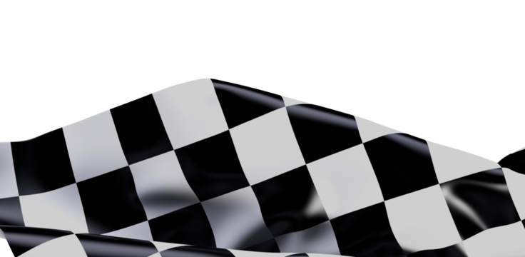 Checkered flag waving in the wind against a white background, signifying the finish line in a race or competition. Ideal for motorsport, victory