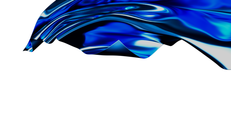 Abstract image featuring a flowing blue and white fluid art design, reminiscent of silk or waves against a white backdrop. Great for backgrounds