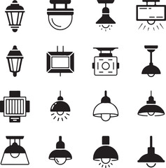 Collection of various lighting fixtures and lamps isolated on white background