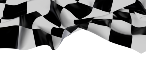 A digitally rendered image of a checkered flag waving against a white background. Symbol of racing, victory, and competition. Suitable for sport
