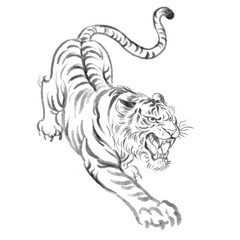Chinese ink painting tiger lines