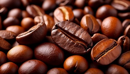 dark roasted coffee beans close up with coffee beans background