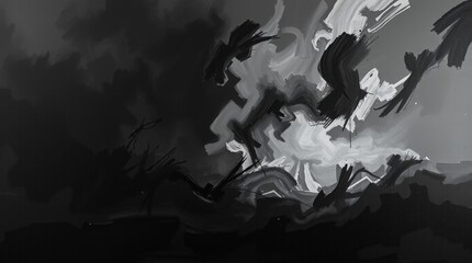 Abstract Black and White Dark Gritty Brush Strokes Canvas Texture_1