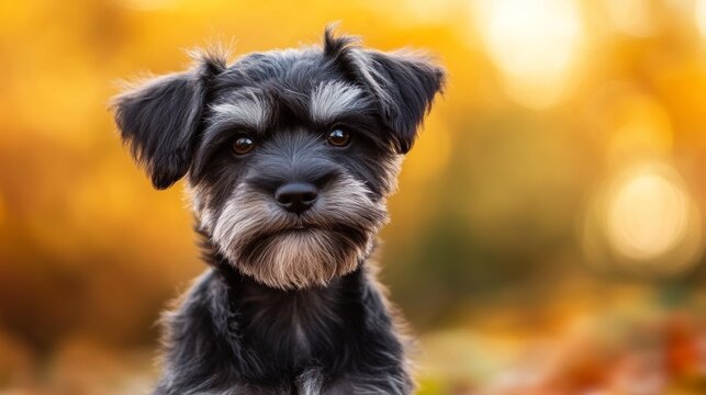 Close-up portrait of a cute miniature schnauzer dog with expressive eyes and distinctive wiry fur