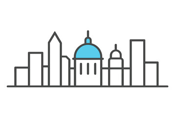 Obraz premium Minimalist outline of a city skyline featuring modern skyscrapers and a central domed building