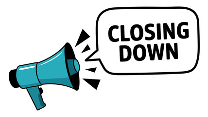 Announcement of Closing Down with Megaphone Illustration for Business Communication and Crisis Management Alert to the Public