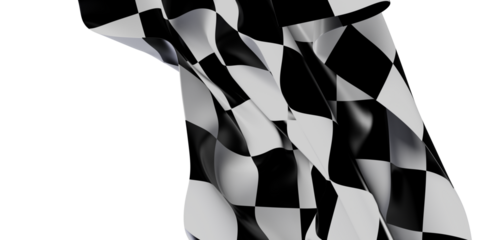 Checkered racing flag isolated on white background. Concept of victory, competition, and speed. Symbol of finishing, success, and winning. Suita