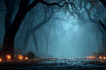 A road in the night fog. A creepy place. An abandoned mystical cemetery. Dim light, candles, moonlight