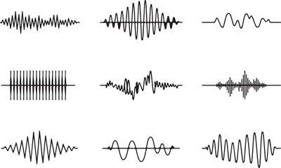 nine waveform types high resolution vector set for audio engineering visualization and signal processing