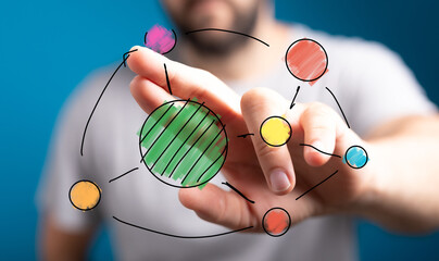 Hand drawn network diagram, connection, global, teamwork, strategy, idea, innovation, technology,...