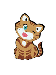A cute Bengal kitten is sitting and winking. Vector Illustration in the flat style on a white background.
