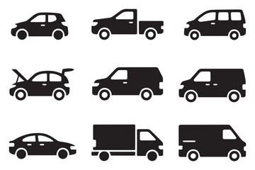 vehicle icon collection ai eps png jpeg: fleet transport silhouettes for infographic and signage
