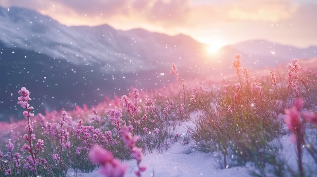 Winter Landscape Scene Featuring Snow Covered Flowers in Chilly January Setting