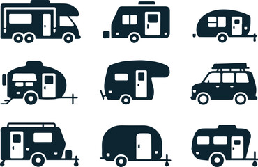 rv and trailer silhouette icon set 9 styles vector ai eps png jpeg for camping travel design