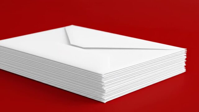 Stack of White Envelopes on Red - A stack of white envelopes is placed on a red background. The video showcases a clean and minimalist composition, highlighting the contrast between the white