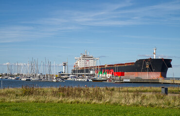 A cargo ship anchored in Cuxhaven